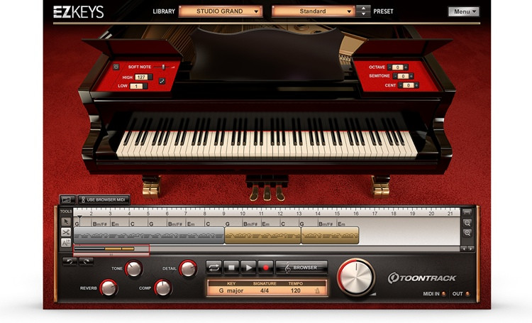Virtual piano with midi keyboard